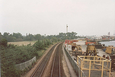 The view from the railway footbridge looking East
