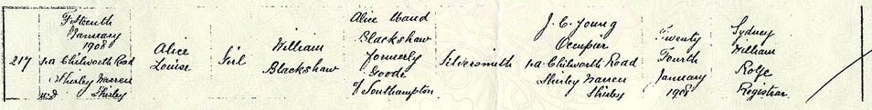 Alice Louise's Birth certificate.