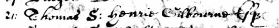 Thomas Gilbourne baptism record in parish register