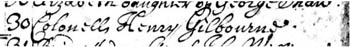 Henry Gilbourne burial record in parish register