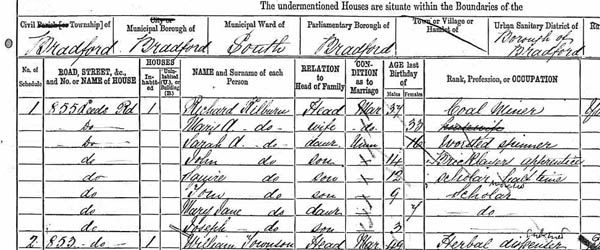 Joseph Kilburn with parents, 1881 census