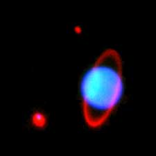 Near-infrared picture of Uranus with 2 of its moons - Miranda and Ariel, Subaru Telescope, Japan