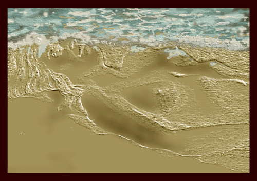 effect of sea and sand indented with female form./