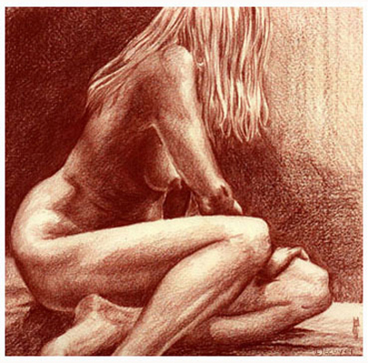 pencil; sitting female nude/