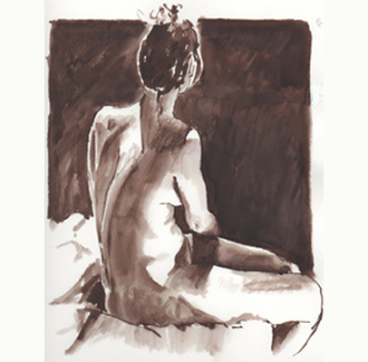 brush; sitting female nude/
