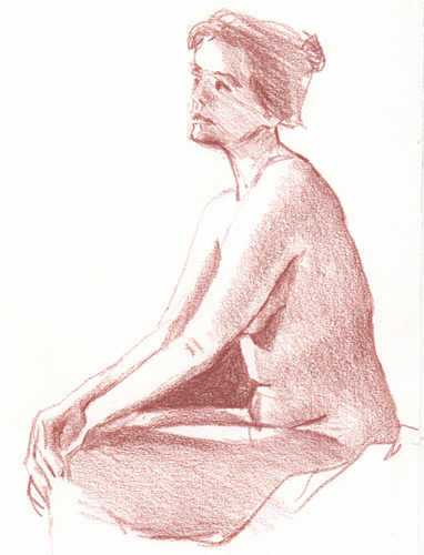pencil; seated female nude/