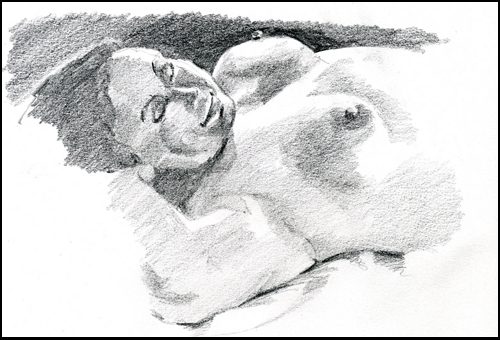 pencil; nude bust reclining/