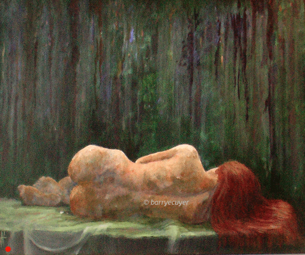 Painting; reclining female nude with red  hair/