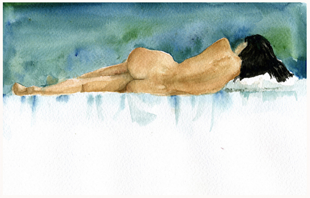 paintiing;reclining female nude back/
