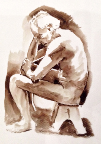 
male nude seated; brush drawing/