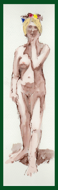 
Female nude standing; brush drawing/