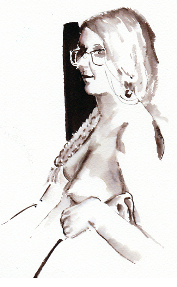 
Female nude seated; brush drawing/