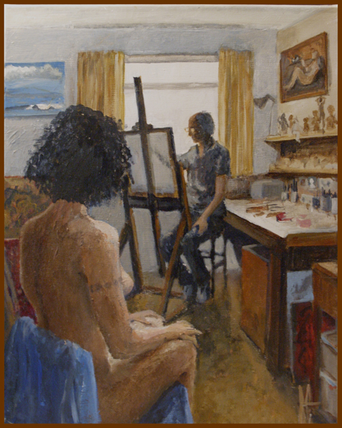 painting of   young nude woman being painted/