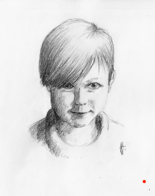 drawn portrait of young boy/