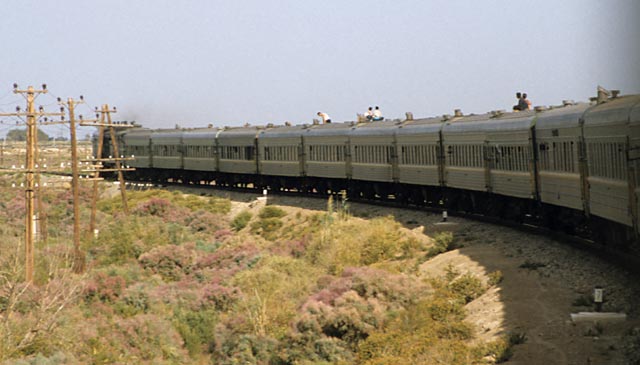 Moscow to Tashkent train near Qongirat, Uzbekistan